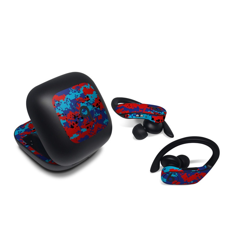 Beats Powerbeats Pro Skin design of Blue, Red, Pattern, Textile, Electric blue, with blue, red colors