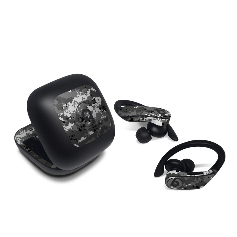 Beats Powerbeats Pro Skin design of Military camouflage, Pattern, Camouflage, Design, Uniform, Metal, Black-and-white with black, gray colors