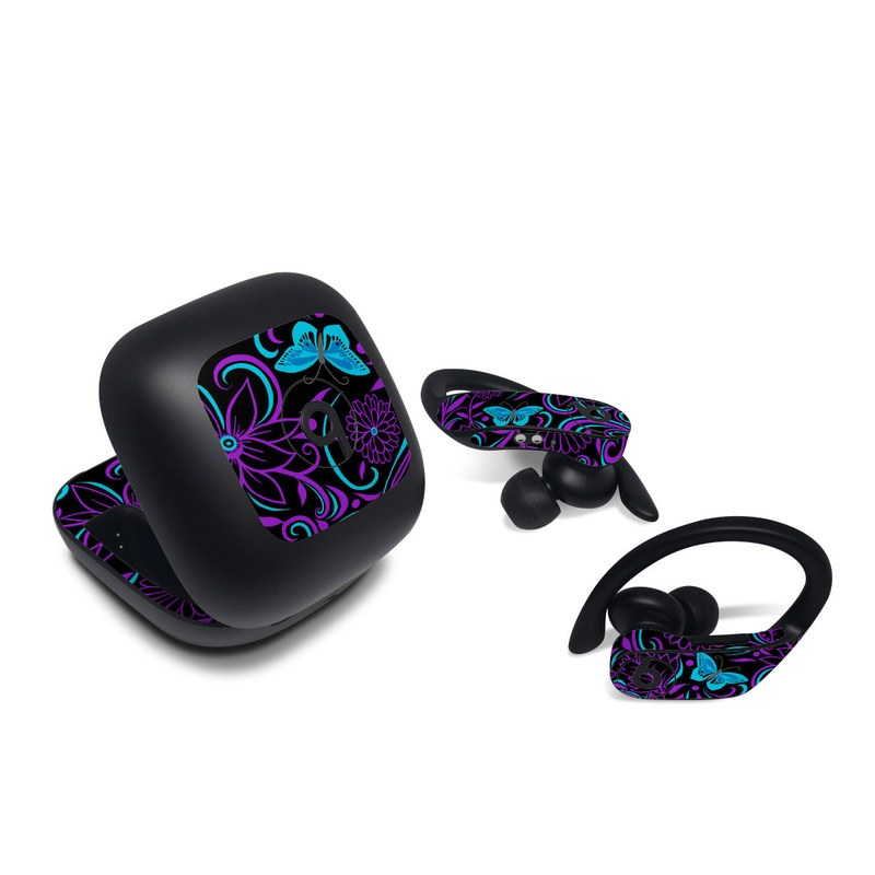 Beats Powerbeats Pro Skin design of Pattern, Purple, Violet, Turquoise, Teal, Design, Floral design, Visual arts, Magenta, Motif, with black, purple, blue colors