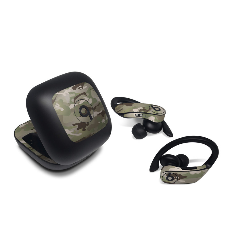 Beats Powerbeats Pro Skin design of Military camouflage, Camouflage, Pattern, Clothing, Uniform, Design, Military uniform, Bed sheet, with gray, green, black, red colors