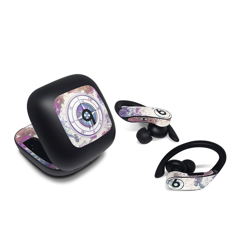 Beats Powerbeats Pro Skin design of Clock, Circle, Compass, Graphics, Pattern, Illustration, Interior design, with gray, white, yellow, pink, purple, blue colors