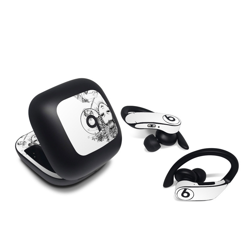 Beats Powerbeats Pro Skin design of Illustration, Head, Hairstyle, Line art, Art, Fashion illustration, Drawing, Coloring book, Black-and-white, Clip art, with black, white, gray colors