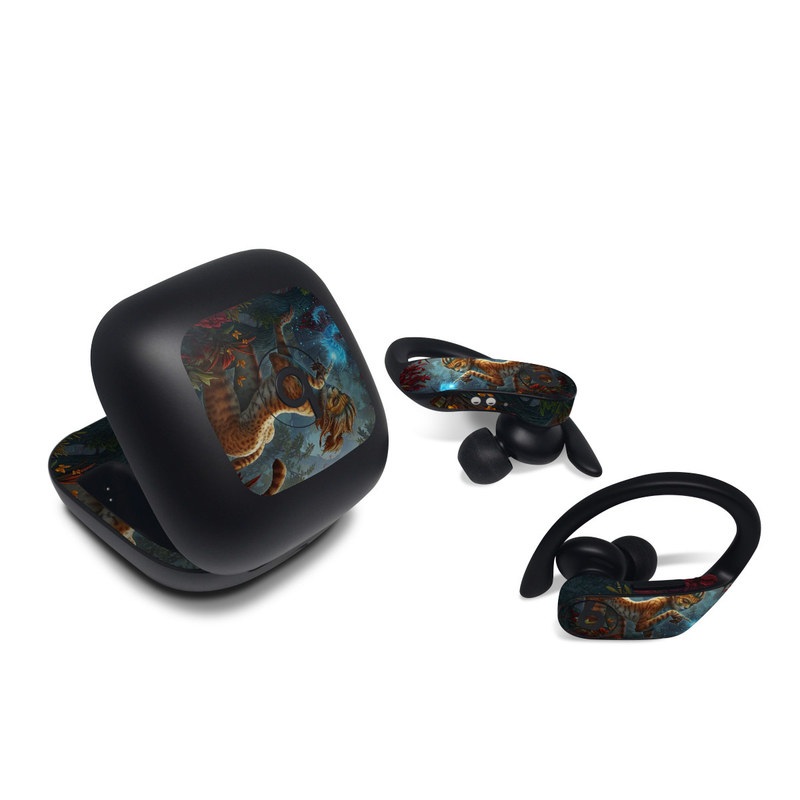 Beats Powerbeats Pro Skin design of Fictional character, Mythology, Illustration, Cg artwork, Sky, Organism, Dragon, Felidae, Mythical creature, Art, with yellow, red, black, green, blue colors