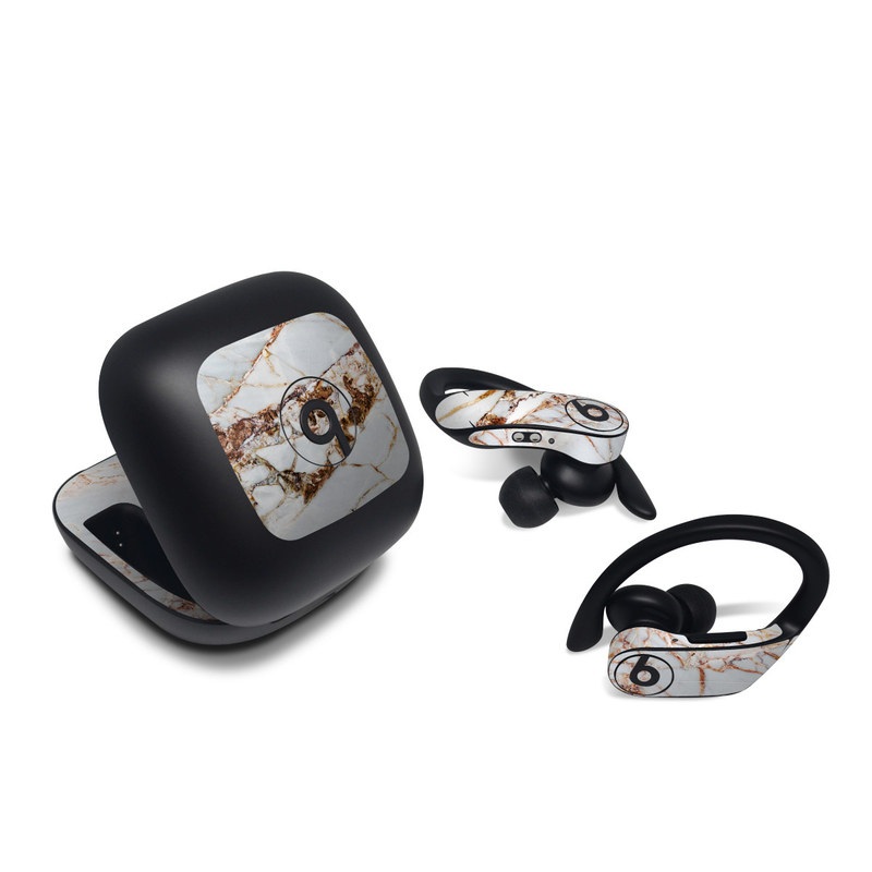 Beats Powerbeats Pro Skin design of White, Branch, Twig, Beige, Marble, Plant, Tile, with white, gray, yellow colors
