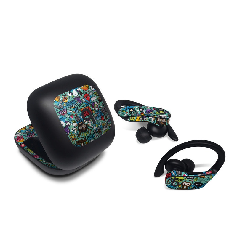 Beats Powerbeats Pro Skin design of Cartoon, Art, Pattern, Design, Illustration, Visual arts, Doodle, Psychedelic art, with black, blue, gray, red, green colors