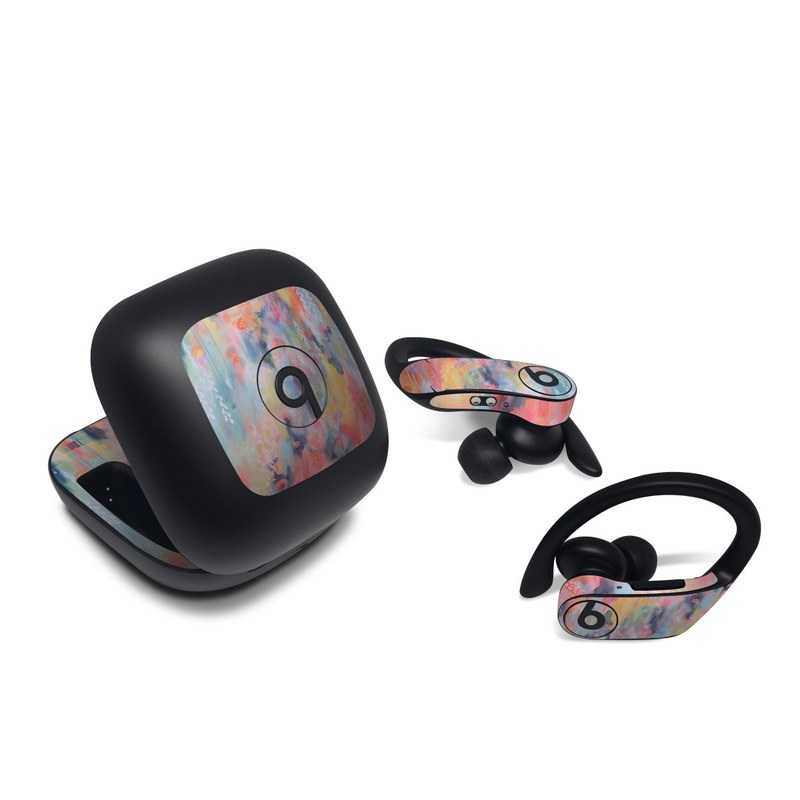 Beats Powerbeats Pro Skin design of Painting, Watercolor paint, Modern art, Acrylic paint, Art, Visual arts, Paint, Artwork, Dye, with blue, pink, orange, yellow, red, white colors