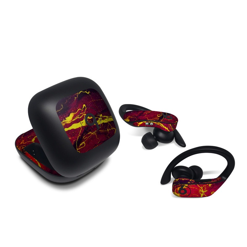 Beats Powerbeats Pro Skin design of Red, Purple, Geological phenomenon, Pattern, Fractal art, Art, Fictional character, Graphics, with red, yellow, black colors