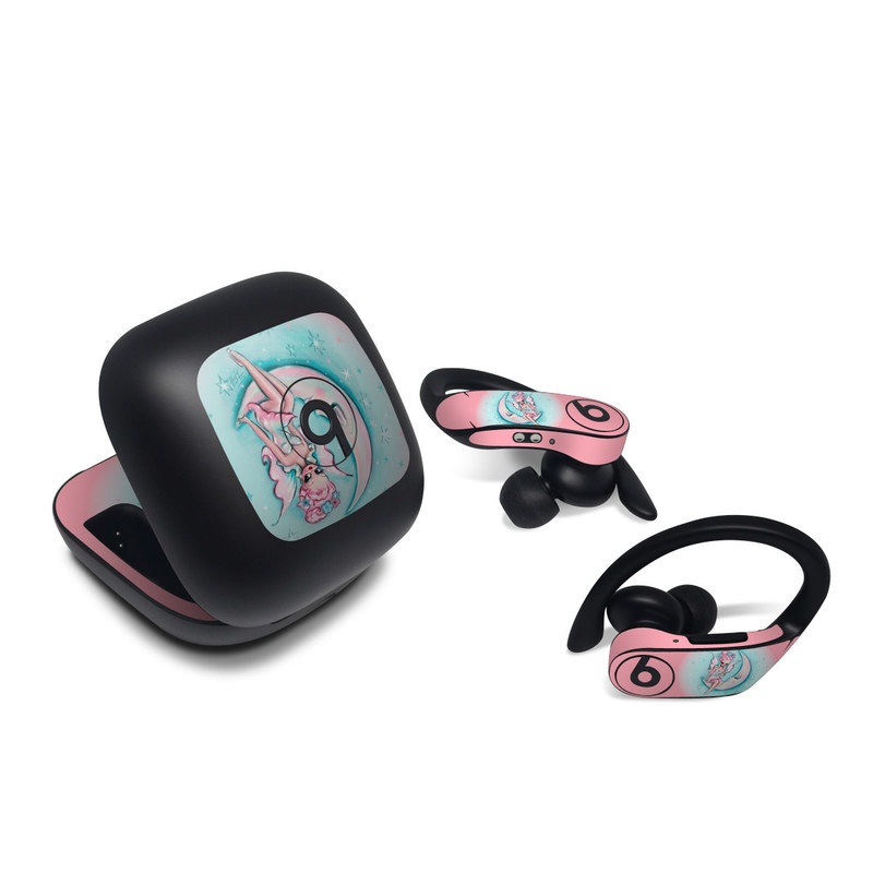 Beats Powerbeats Pro Skin design of Fictional character, Angel, Cartoon, Pink, Illustration, Mythical creature, Art, with blue, pink, white colors