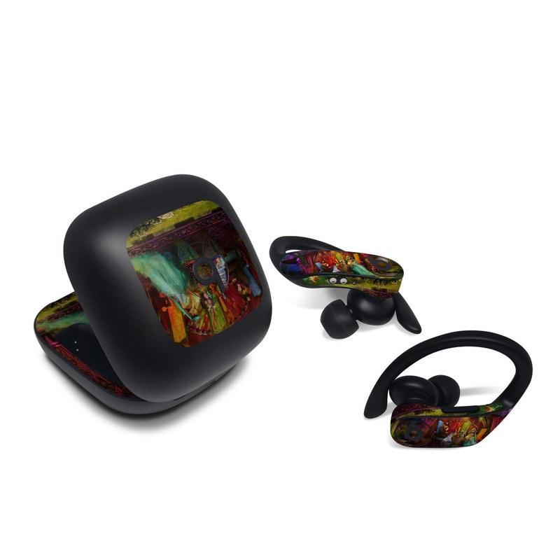 Beats Powerbeats Pro Skin design of Hindu temple, Temple, Art, Painting, Place of worship, Stage, Fictional character, with black, red, green, blue, gray colors