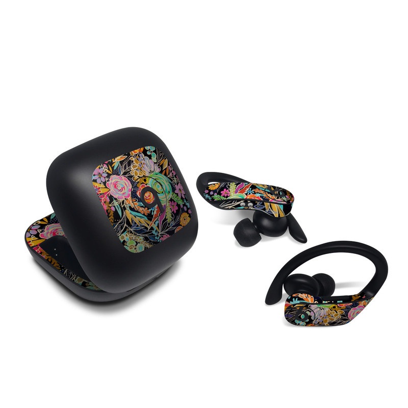 Beats Powerbeats Pro Skin design of Pattern, Floral design, Design, Textile, Visual arts, Art, Graphic design, Psychedelic art, Plant, with black, gray, green, red, blue colors