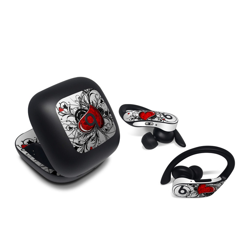 Beats Powerbeats Pro Skin design of Heart, Line art, Love, Clip art, Plant, Graphic design, Illustration, with white, gray, black, red colors
