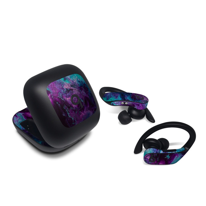 Beats Powerbeats Pro Skin design of Blue, Purple, Violet, Water, Turquoise, Aqua, Pink, Magenta, Teal, Electric blue, with blue, purple, black colors