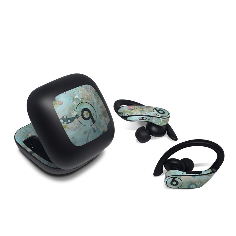 Beats Powerbeats Pro Skin design of Aqua, Blue, Green, Watercolor paint, Pattern, Turquoise, Organism, Design, Art, Painting, with blue, green, pink colors
