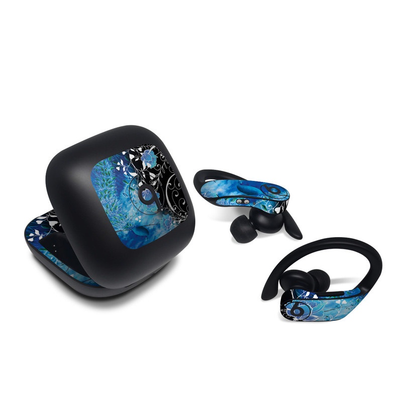 Beats Powerbeats Pro Skin design of Blue, Pattern, Graphic design, Design, Illustration, Organism, Visual arts, Graphics, Plant, Art, with black, blue, gray, white colors