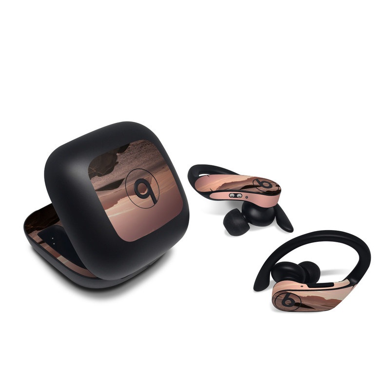 Beats Powerbeats Pro Skin design of Sky, Nature, Sea, Atmospheric phenomenon, Horizon, Natural landscape, Coast, Cloud, Morning, Calm, with gray, black, red, pink, green colors