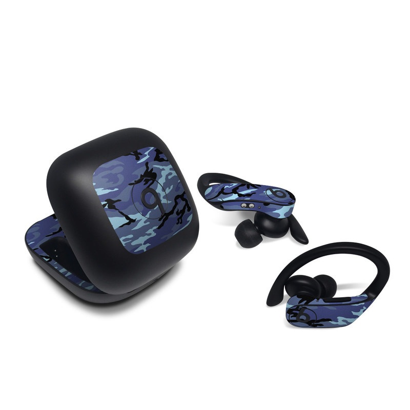Beats Powerbeats Pro Skin design of Military camouflage, Pattern, Blue, Aqua, Teal, Design, Camouflage, Textile, Uniform, with blue, black, gray, purple colors