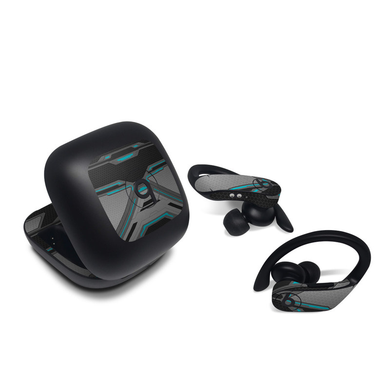 Beats Powerbeats Pro Skin design of Blue, Turquoise, Pattern, Teal, Symmetry, Design, Line, Automotive design, Font, with black, gray, blue colors