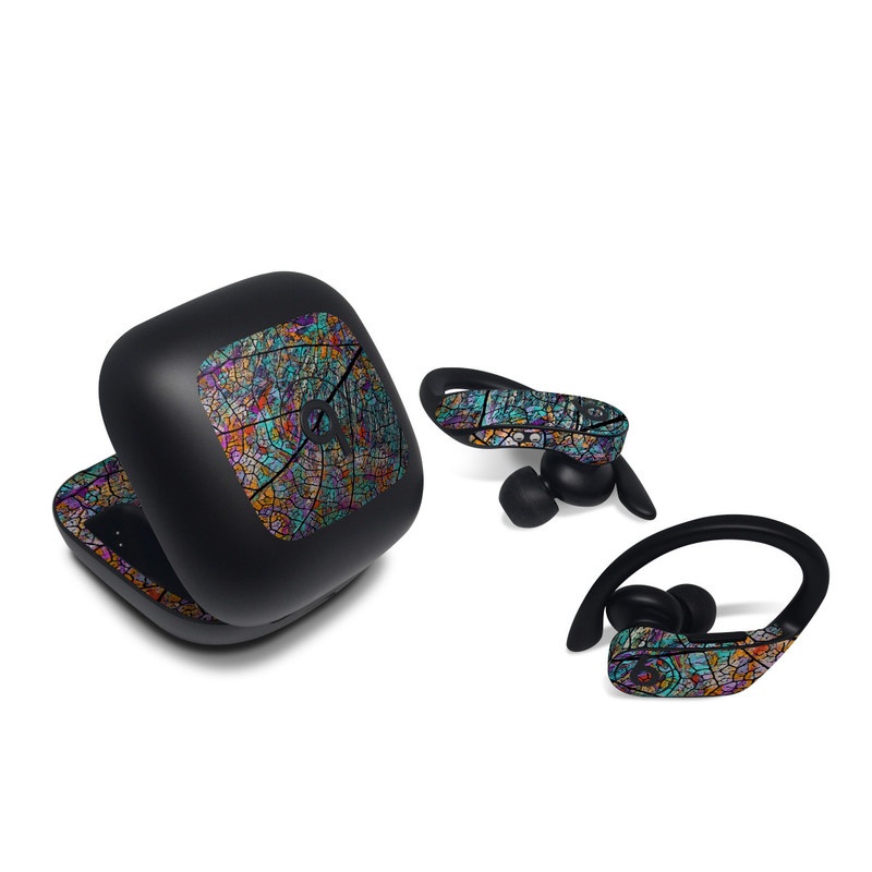 Beats Powerbeats Pro Skin design of Pattern, Colorfulness, Line, Branch, Tree, Leaf, Design, Visual arts, Glass, Plant, with black, gray, red, blue, green colors