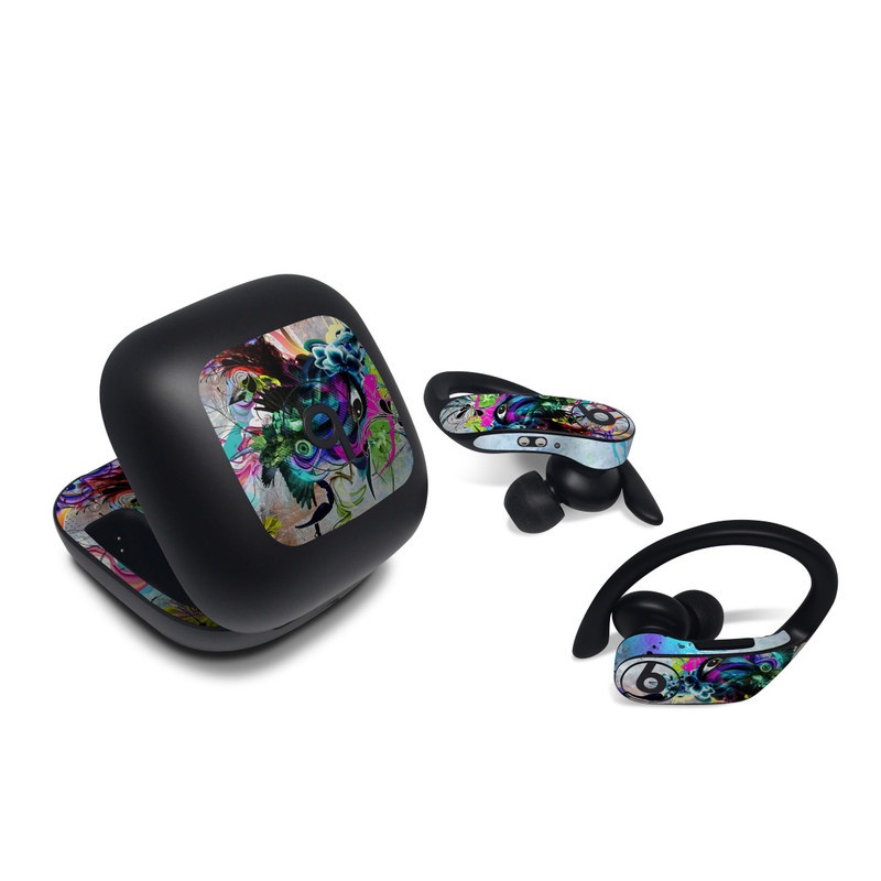 Beats Powerbeats Pro Skin design of Graphic design, Psychedelic art, Art, Illustration, Purple, Visual arts, Graffiti, Street art, Design, Painting, with gray, black, blue, green, purple colors