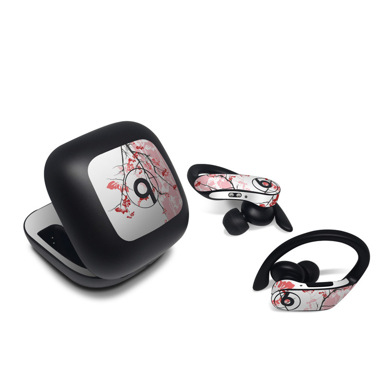 Beats Powerbeats Pro Skin design of Branch, Red, Flower, Plant, Tree, Twig, Blossom, Botany, Pink, Spring, with white, pink, gray, red, black colors