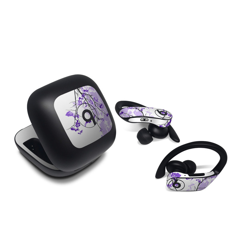 Beats Powerbeats Pro Skin design of Branch, Purple, Violet, Lilac, Lavender, Plant, Twig, Flower, Tree, Wildflower, with white, purple, gray, pink, black colors