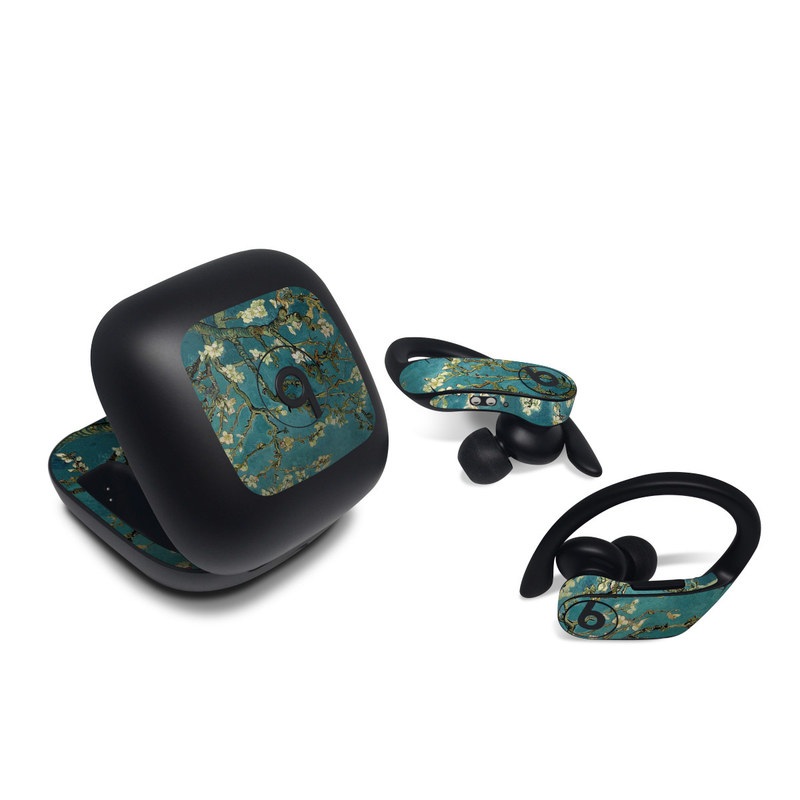 Beats Powerbeats Pro Skin design of Tree, Branch, Plant, Flower, Blossom, Spring, Woody plant, Perennial plant, with blue, black, gray, green colors