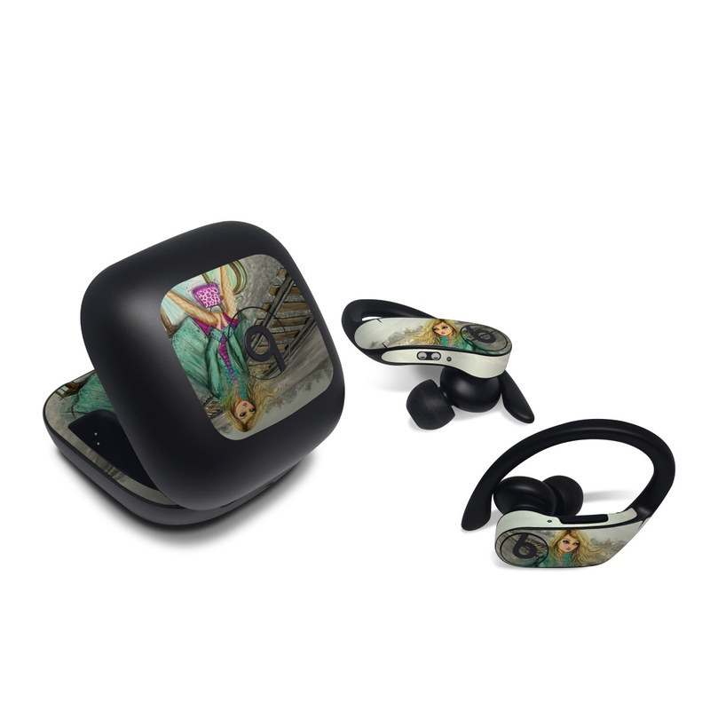 Beats Powerbeats Pro Skin design of Fashion illustration, Pink, Illustration, Fashion, Watercolor paint, Art, Magenta, Fashion design, Sitting, Drawing, with gray, green, pink, white, yellow, purple, blue colors