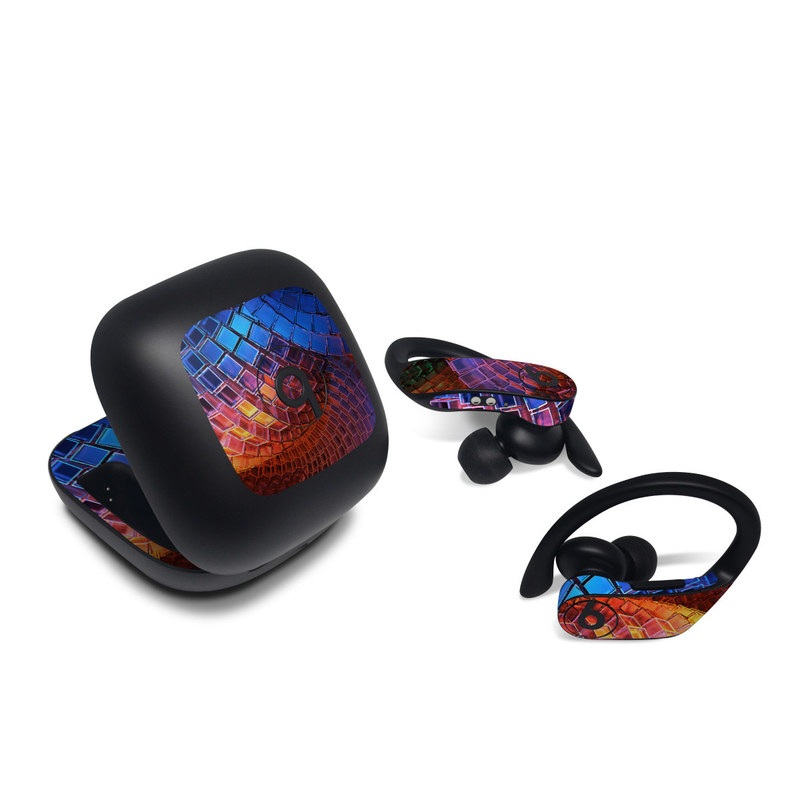 Beats Powerbeats Pro Skin design of Blue, Red, Orange, Light, Pattern, Architecture, Design, Fractal art, Colorfulness, Psychedelic art, with black, red, blue, purple, gray colors