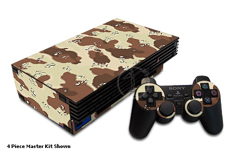 Older PS2 Skin design of Military camouflage, Brown, Pattern, Design, Camouflage, Textile, Beige, Illustration, Uniform, Metal, with gray, red, black, green colors