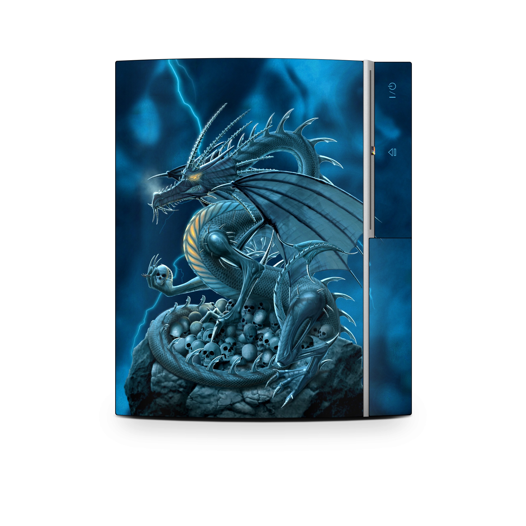 Old PS3 Skin design of Cg artwork, Dragon, Mythology, Fictional character, Illustration, Mythical creature, Art, Demon, with blue, yellow colors