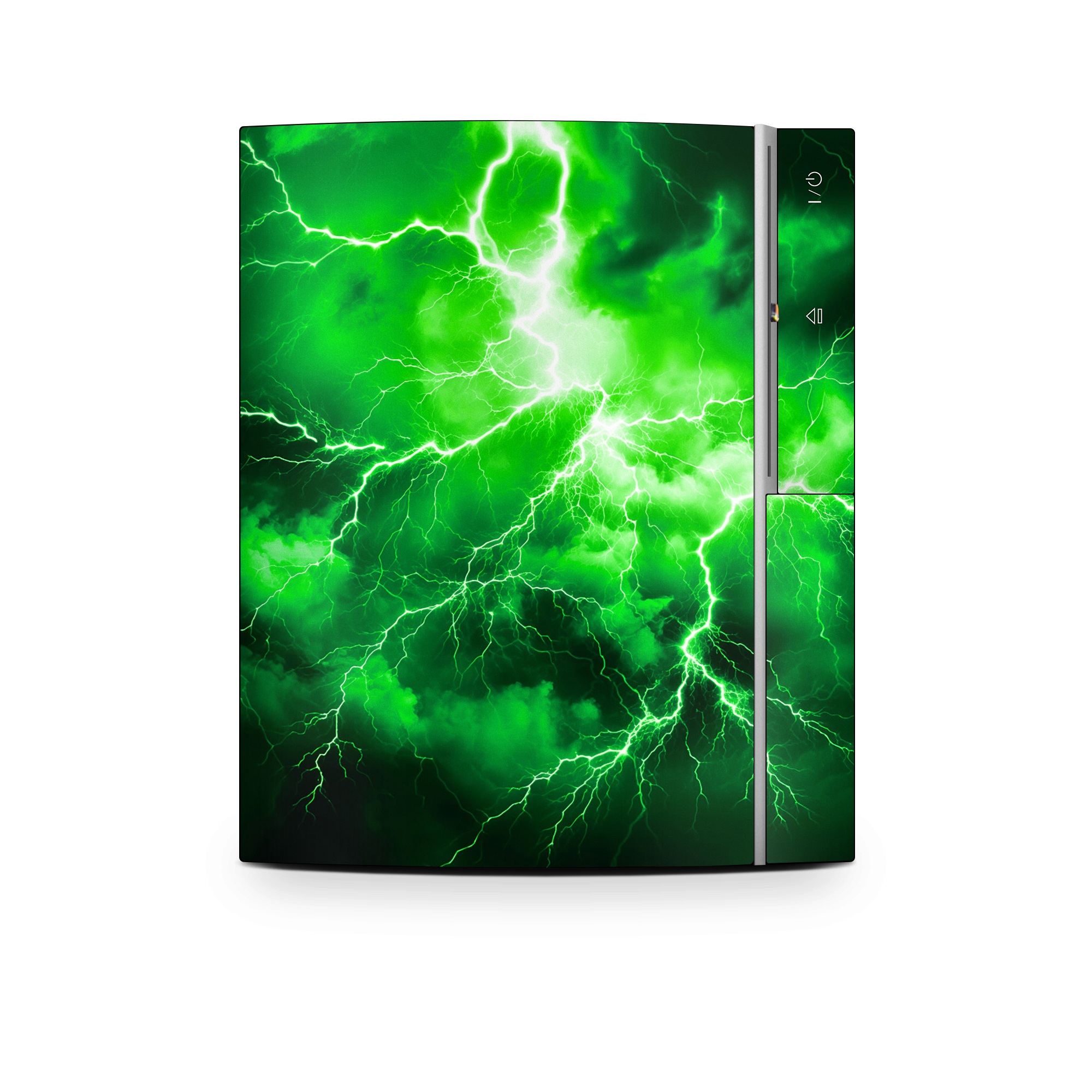 Old PS3 Skin design of Water, Atmosphere, Thunder, Light, Green, Sky, Natural environment, Natural landscape, Electricity, Organism, with black, green colors