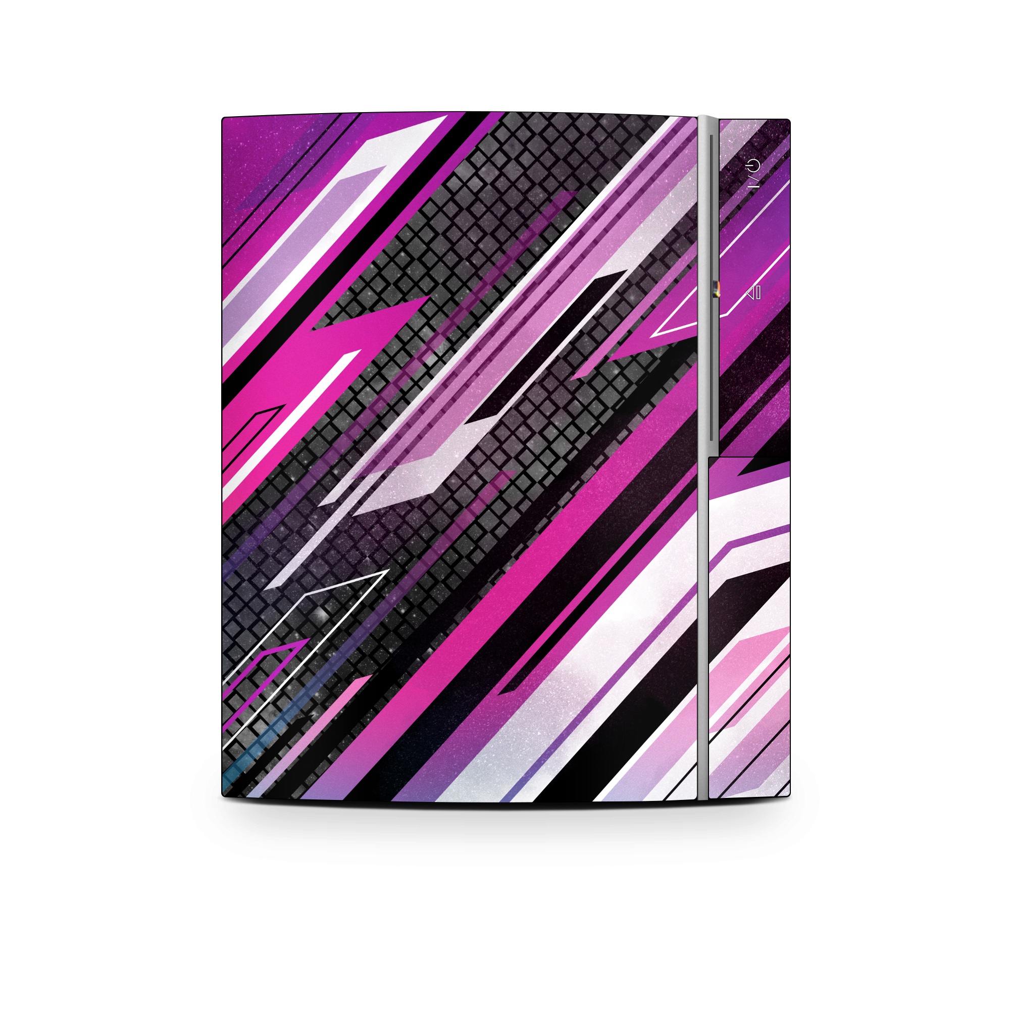Old PS3 Skin design of Automotive lighting, Hood, Grille, Purple, Automotive design, Automotive exterior, Violet, Motor vehicle, Pink, Line, with black, purple, white, gray, pink colors
