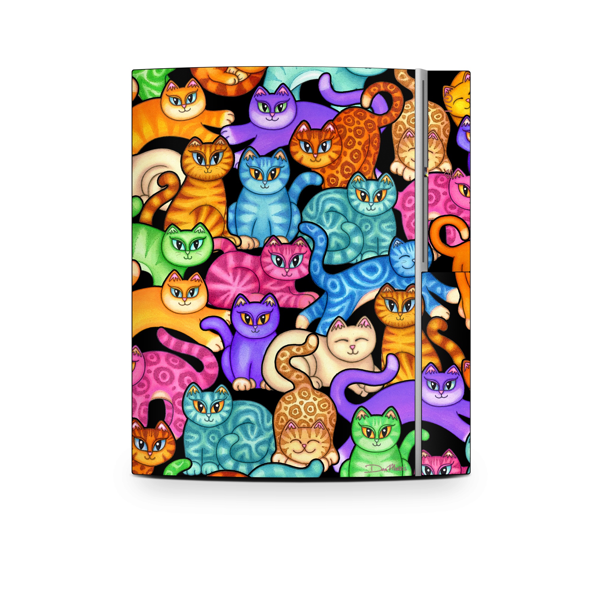 Old PS3 Skin design of Cat, Cartoon, Felidae, Organism, Small to medium-sized cats, Illustration, Animated cartoon, Wildlife, Kitten, Art, with black, blue, red, purple, green, brown colors