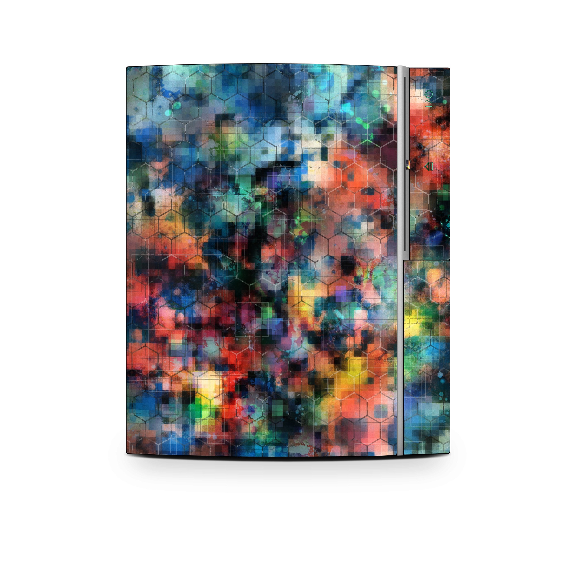 Old PS3 Skin design of Blue, Colorfulness, Pattern, Psychedelic art, Art, Sky, Design, Textile, Dye, Modern art, with black, blue, red, gray, green colors