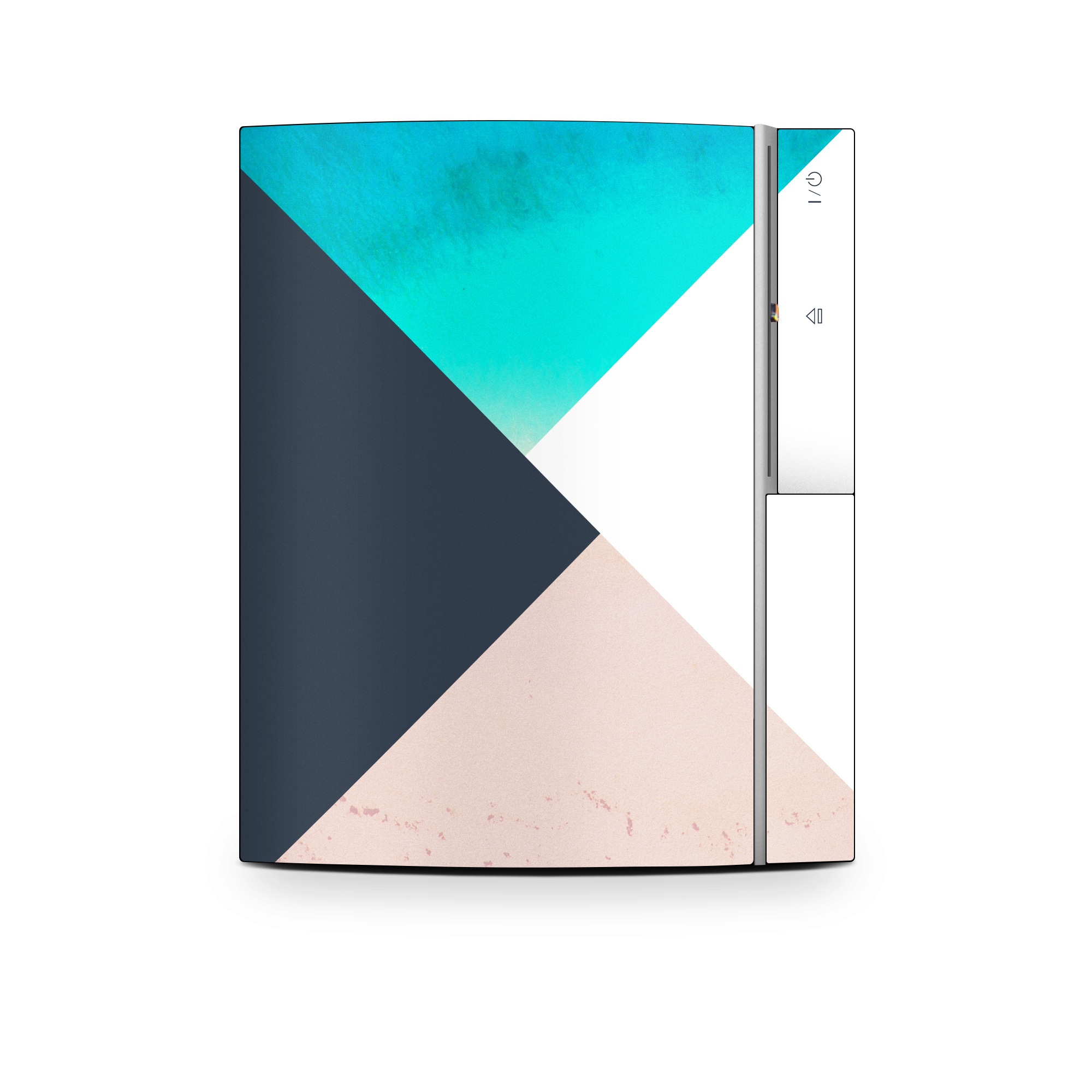 Old PS3 Skin design of Blue, Turquoise, Aqua, Line, Triangle, Design, Material property, Graphic design, Pattern, Architecture, with black, white, brown, blue colors