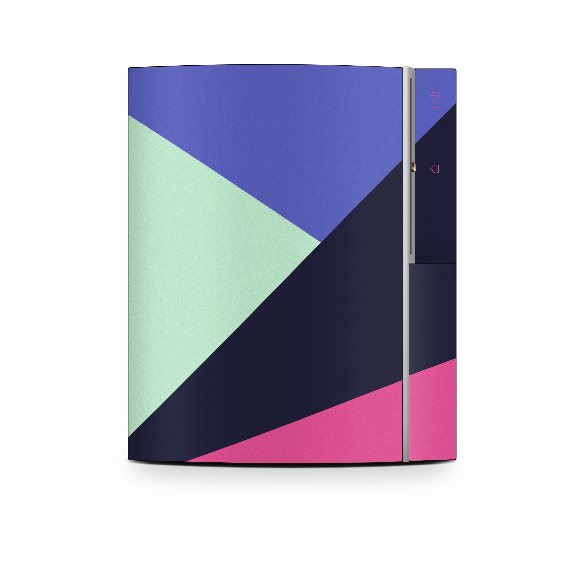 Old PS3 Skin design of Purple, Violet, Line, Magenta, Graphic design, Triangle, Pattern, Design, Material property, Font, with black, blue, green, pink colors