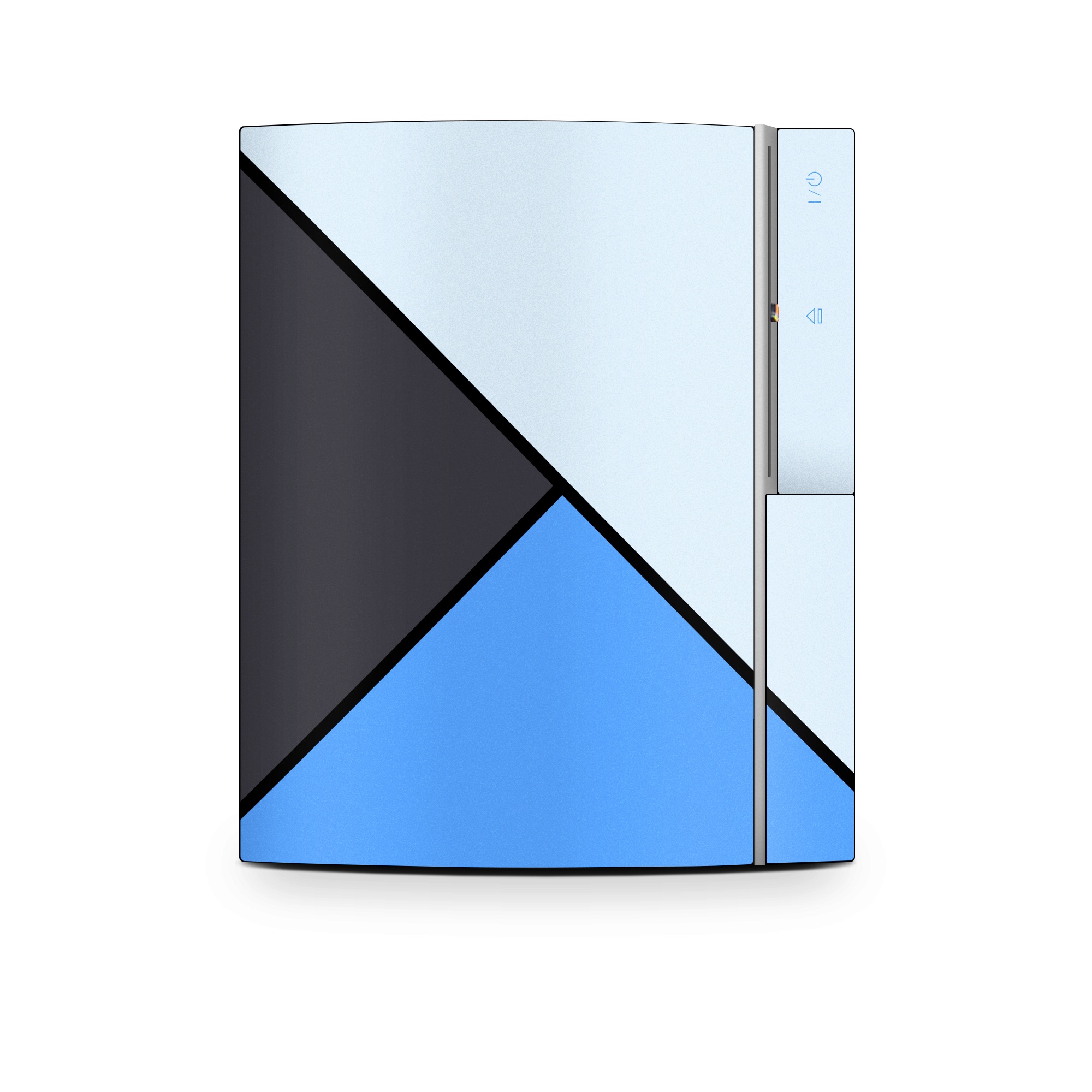 Old PS3 Skin design of Blue, Line, Cobalt blue, Triangle, Azure, Electric blue, Parallel, Symmetry, Font, with blue, gray, black colors