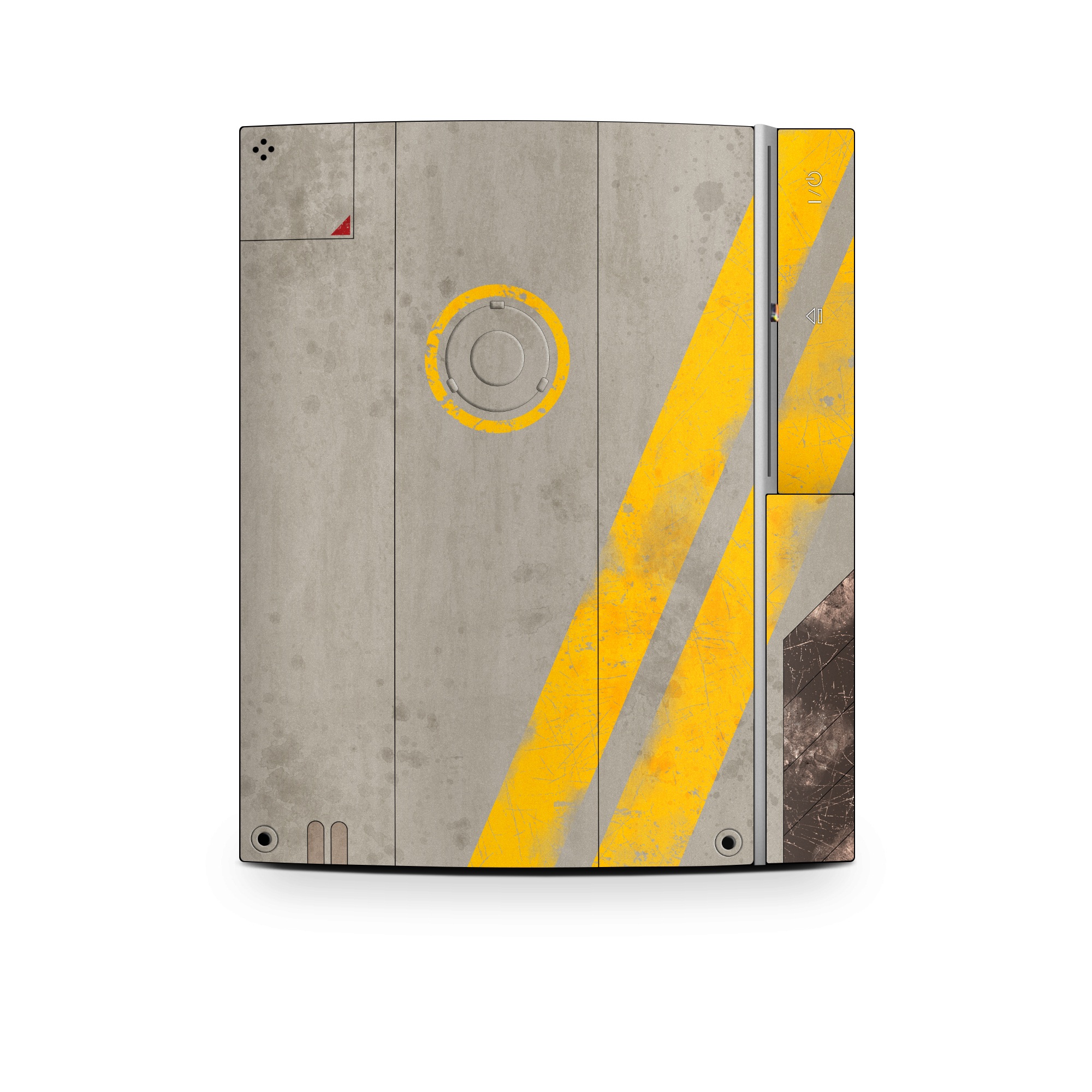 Old PS3 Skin design of Yellow, Wall, Line, Orange, Design, Concrete, Font, Architecture, Parallel, Wood, with gray, yellow, red, black colors