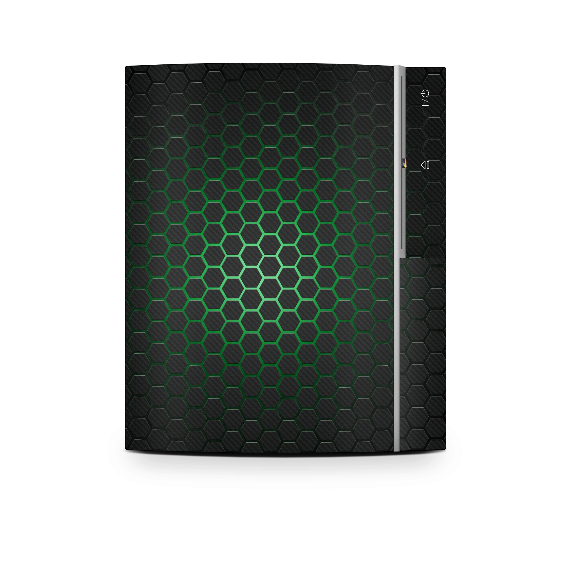 Old PS3 Skin design of Pattern, Metal, Design, Carbon, Space, Circle with black, gray, green colors