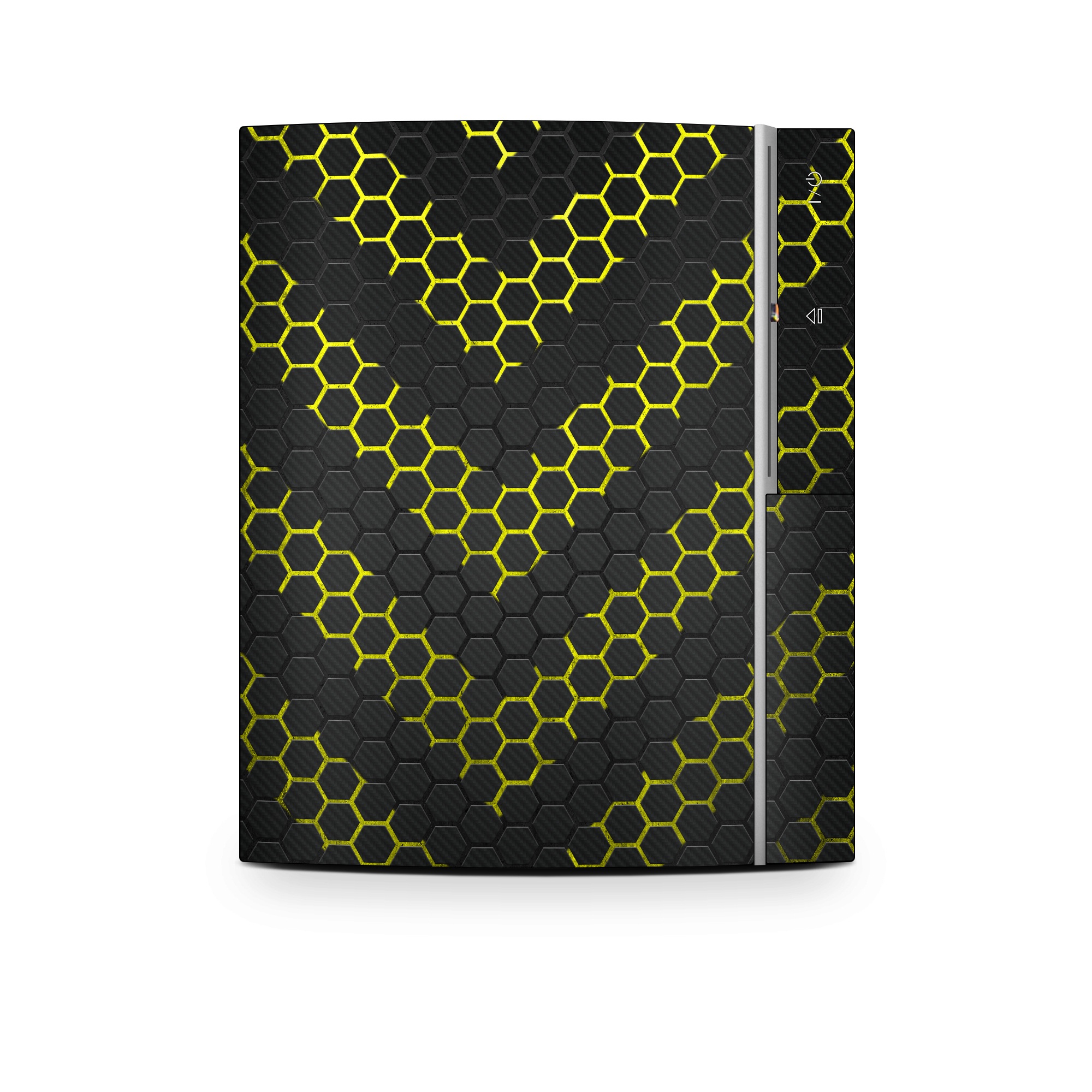 Old PS3 Skin design of Black, Pattern, Yellow, Mesh, Net, Chain-link fencing, Design, Metal, with black, gray, yellow colors