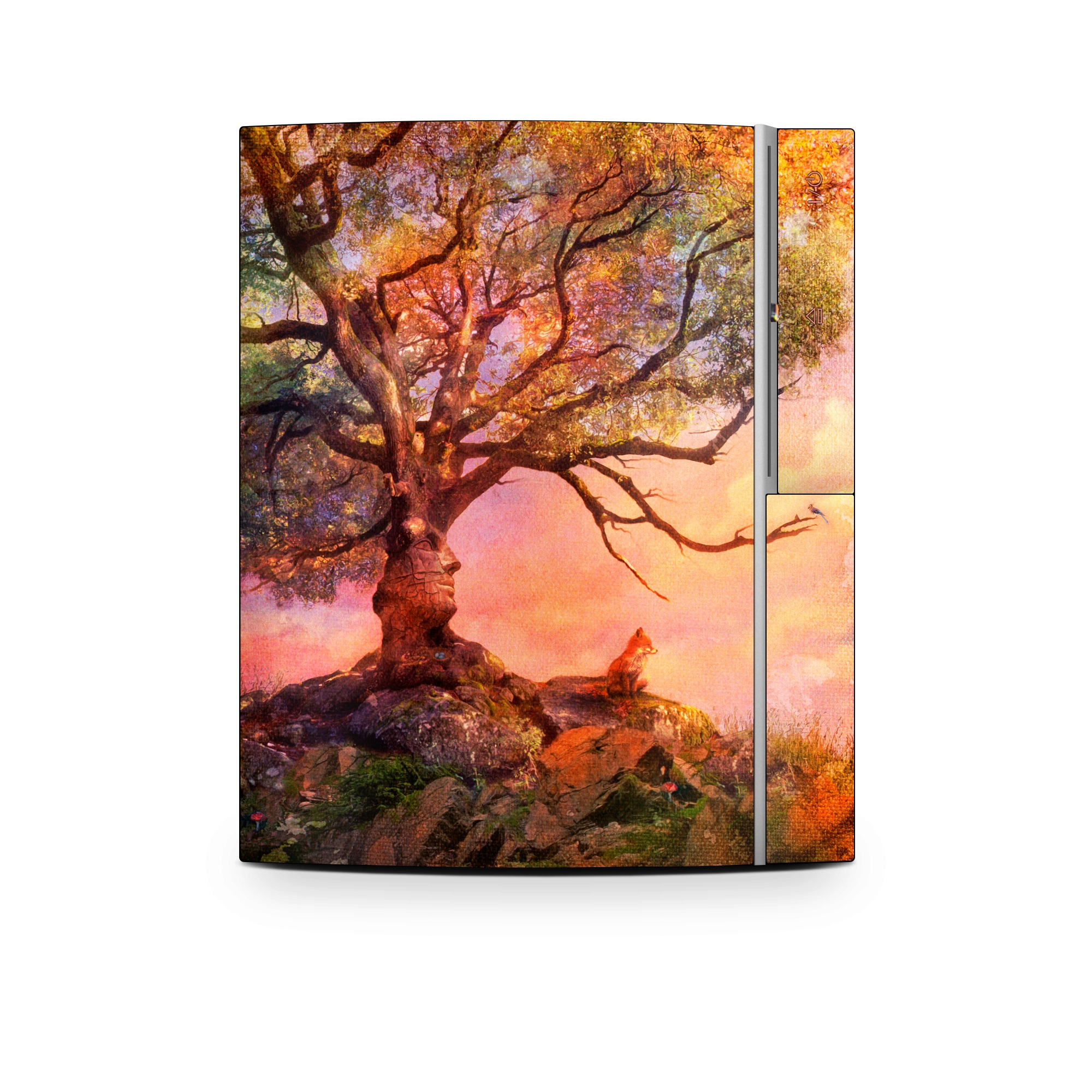 Old PS3 Skin design of Nature, Tree, Sky, Natural landscape, Branch, Leaf, Woody plant, Trunk, Landscape, Plant, with pink, red, black, green, gray, orange colors