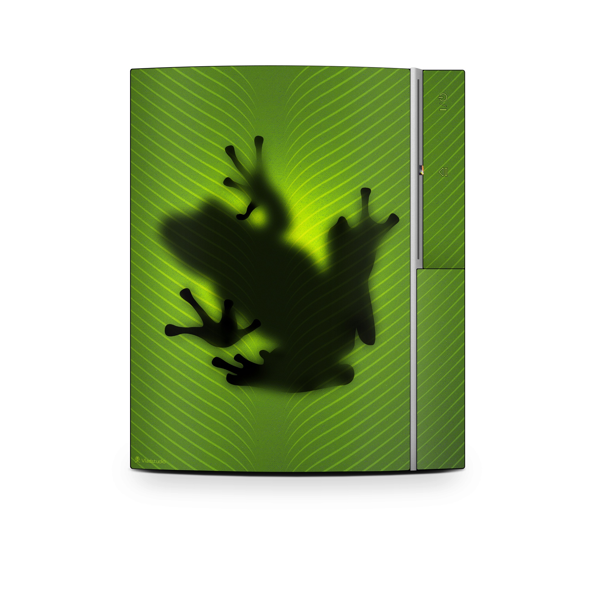 Old PS3 Skin design of Green, Frog, Tree frog, Amphibian, Shadow, Silhouette, Macro photography, Illustration, with green, black colors