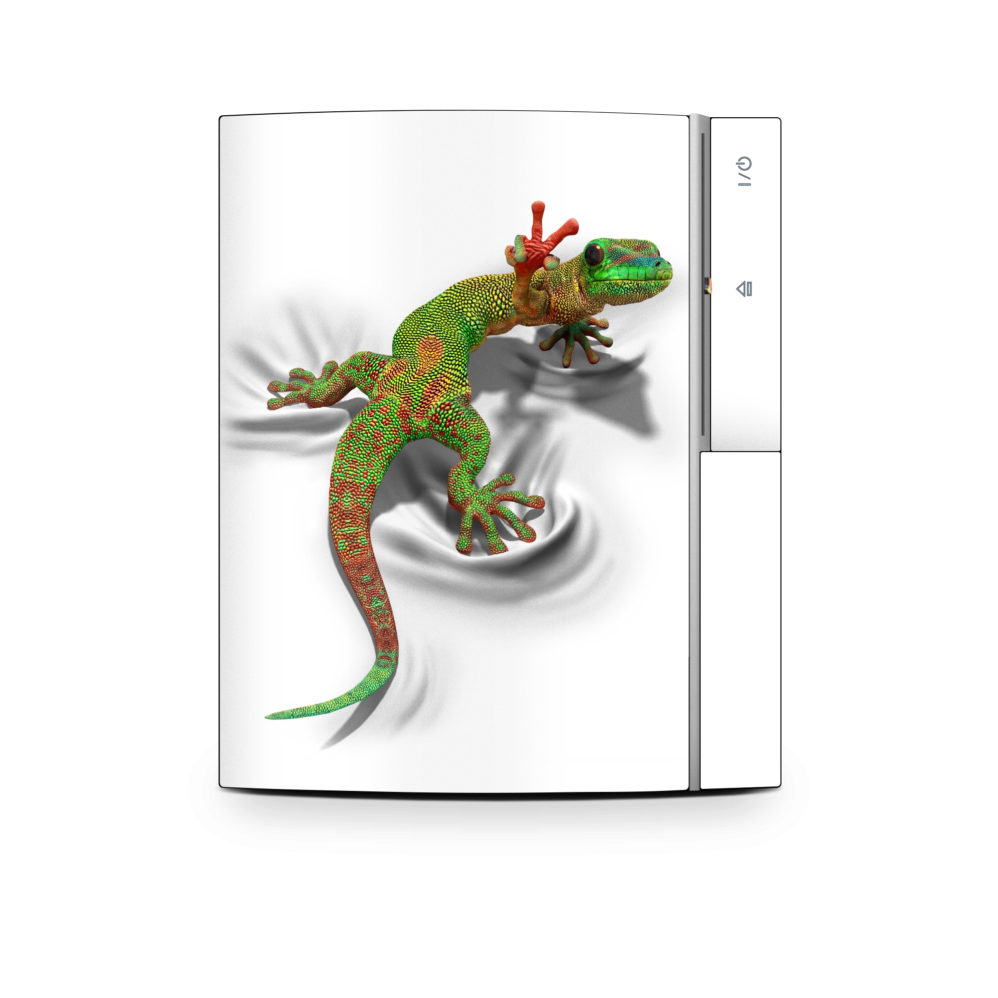 Old PS3 Skin design of Lizard, Reptile, Gecko, Scaled reptile, Green, Iguania, Animal figure, Wall lizard, Fictional character, Iguanidae, with white, gray, black, red, green colors
