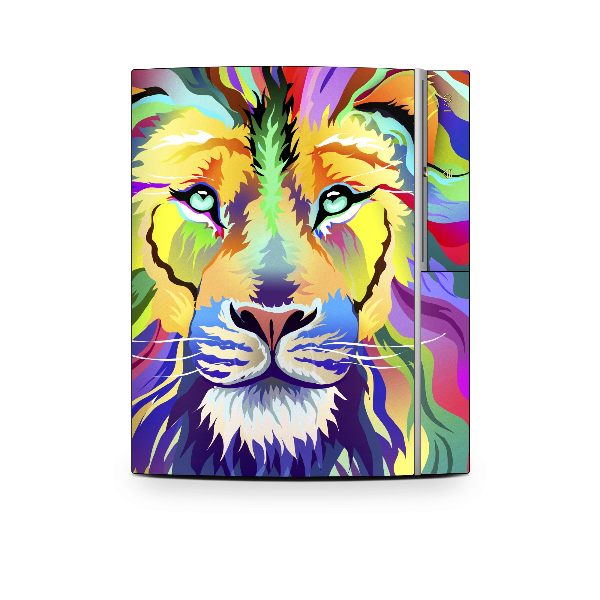 Old PS3 Skin design of Bengal tiger, Felidae, Lion, Wildlife, Big cats, Tiger, Carnivore, Art, Illustration, Painting, with orange, yellow, green, red, pink, blue, purple colors