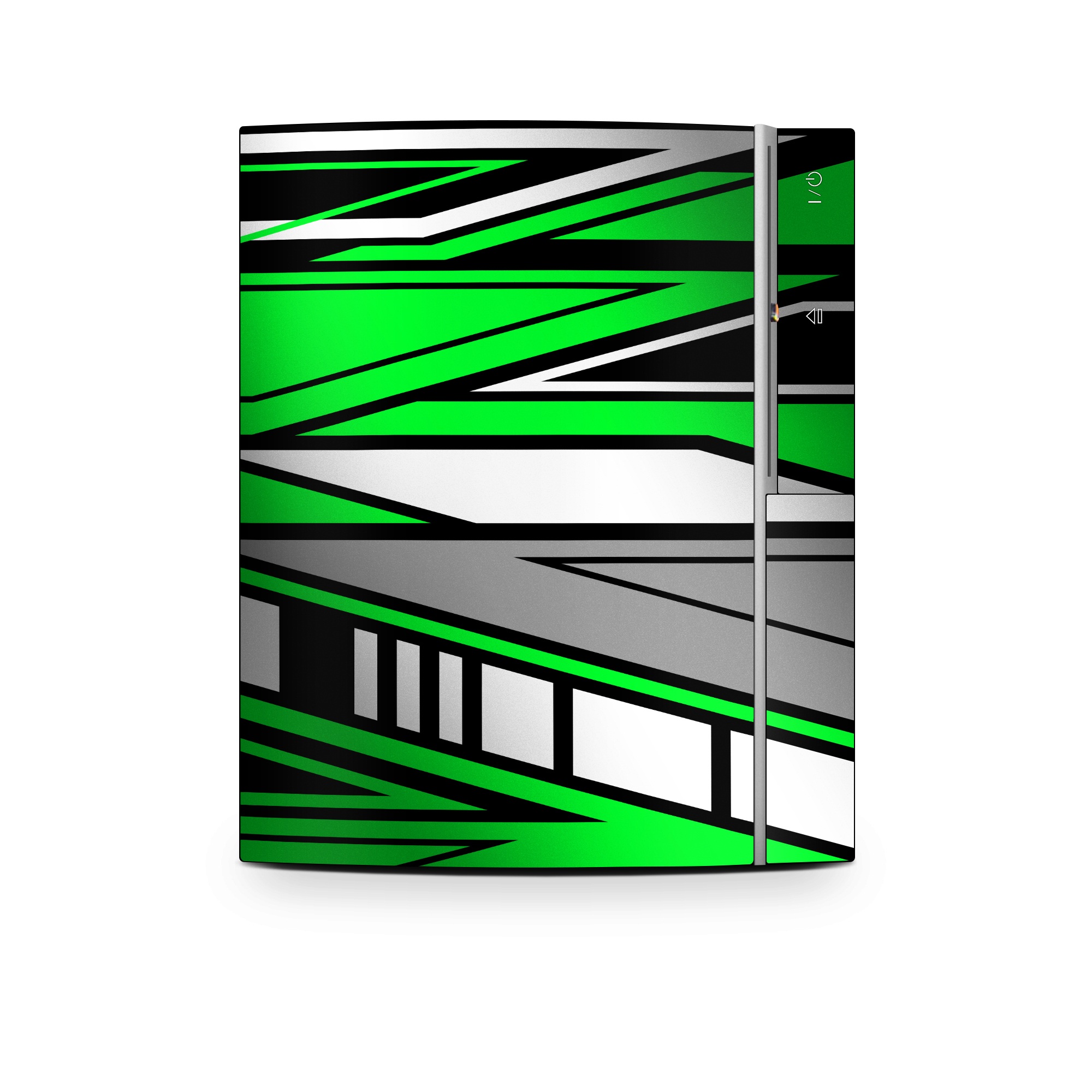 Old PS3 Skin design of Colorfulness, Green, Rectangle, Slope, Font, Line, Material property, Parallel, Tints and shades, Graphics, with black, green, white, gray colors