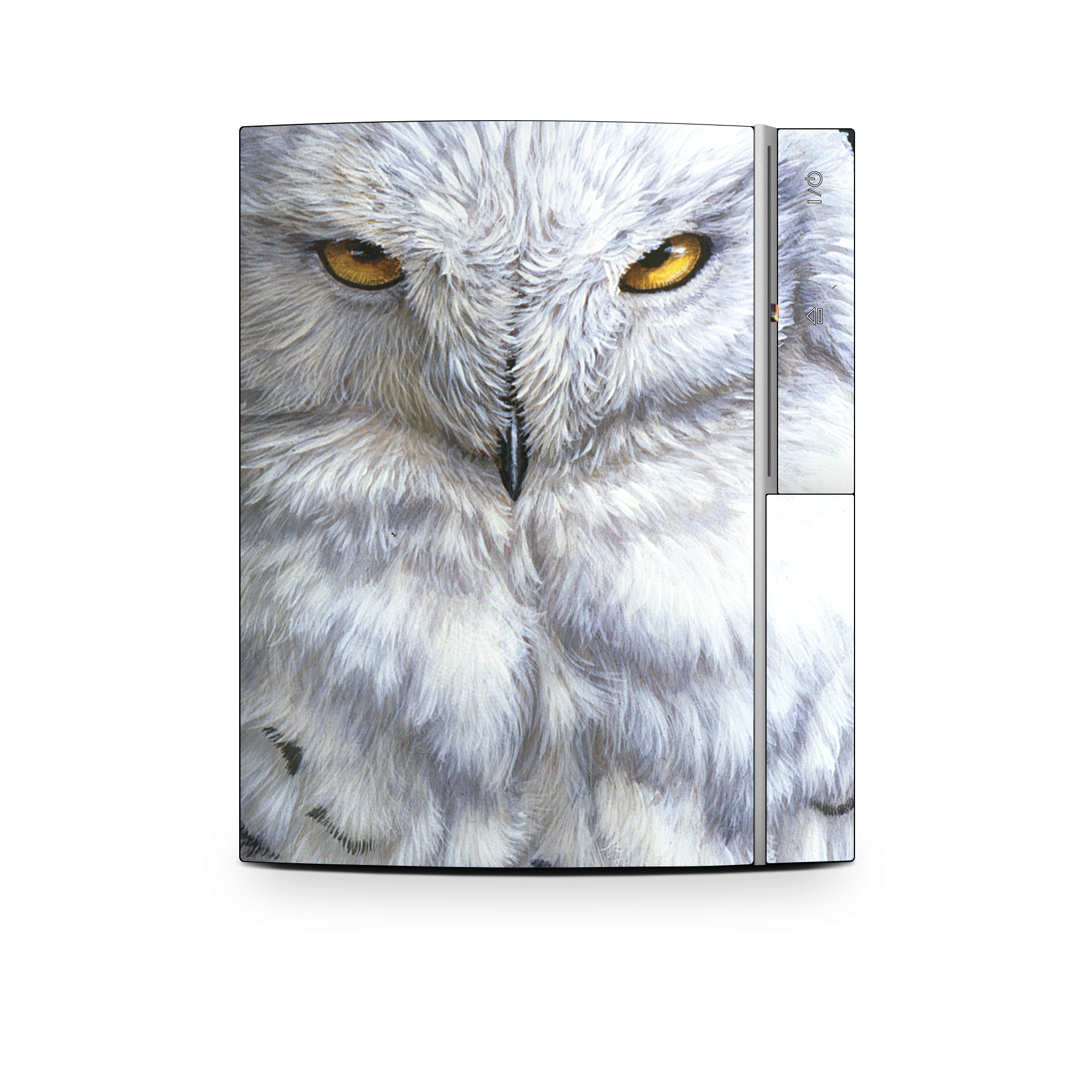 Old PS3 Skin design of Owl, Bird, Bird of prey, Snowy owl, great grey owl, Close-up, Eye, Snout, Wildlife, Eastern Screech owl, with gray, white, black, blue, purple colors