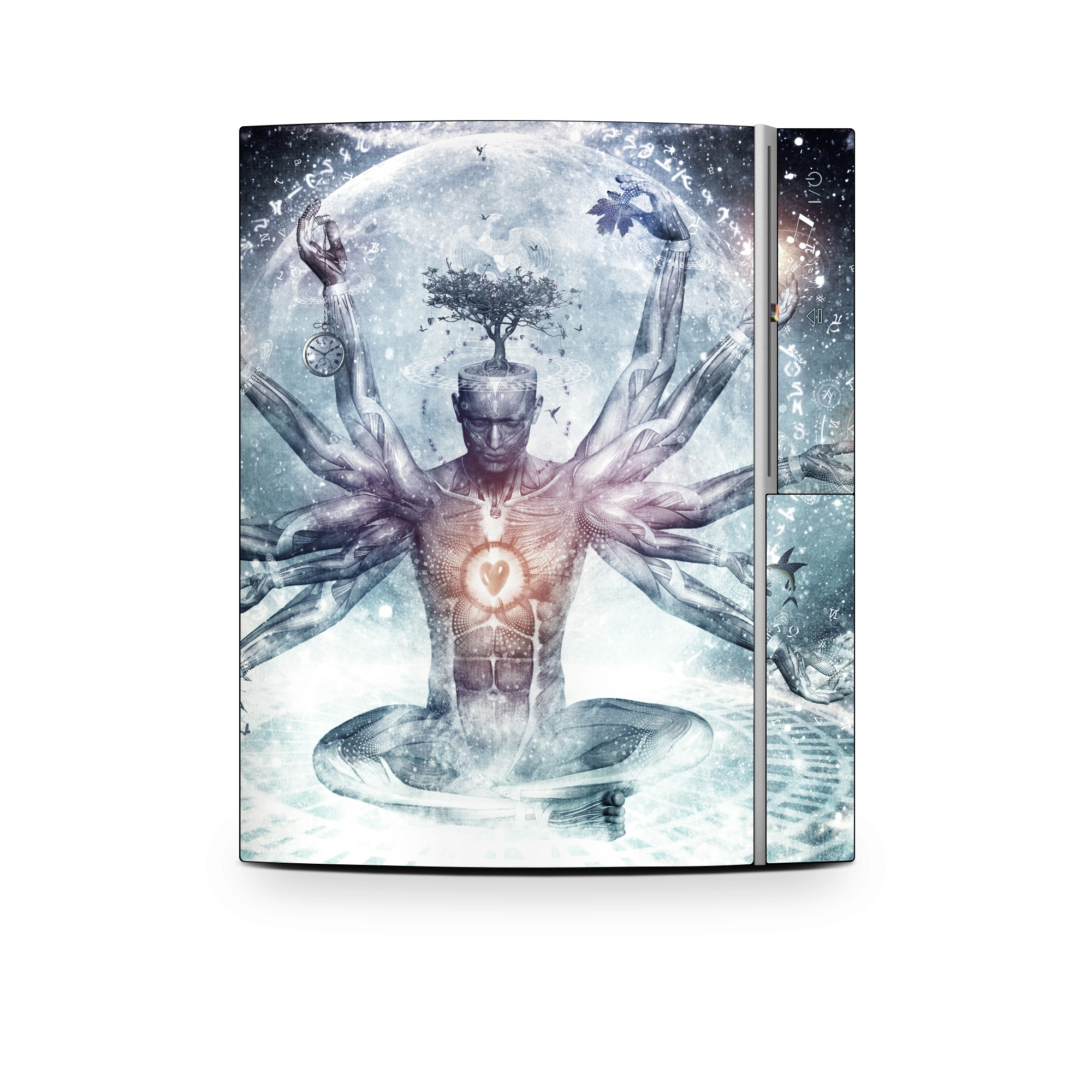 Old PS3 Skin design of Mythology, Cg artwork, Water, Illustration, Fictional character, Space, Graphics, Art, Graphic design, with blue, red, orange, black, white colors