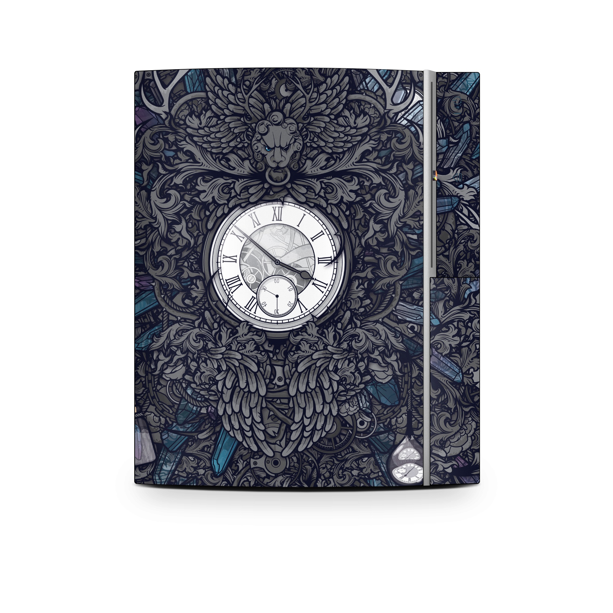 Old PS3 Skin design of Blue, Pattern, Psychedelic art, Design, Circle, Art, Font, Graphic design, Visual arts, Illustration, with black, gray colors