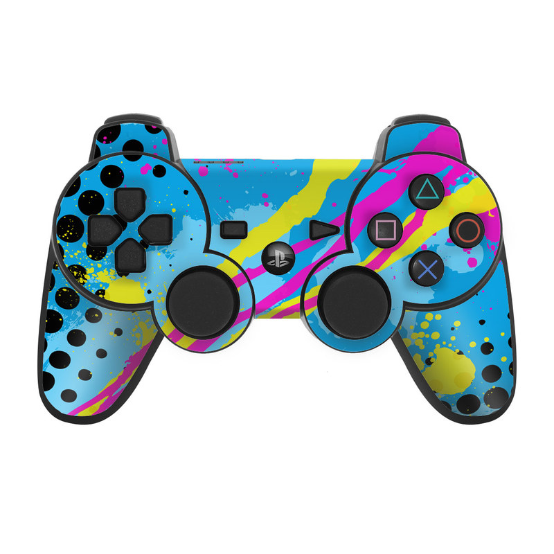 PS3 Controller Skin design of Blue, Colorfulness, Graphic design, Pattern, Water, Line, Design, Graphics, Illustration, Visual arts, with blue, black, yellow, pink colors