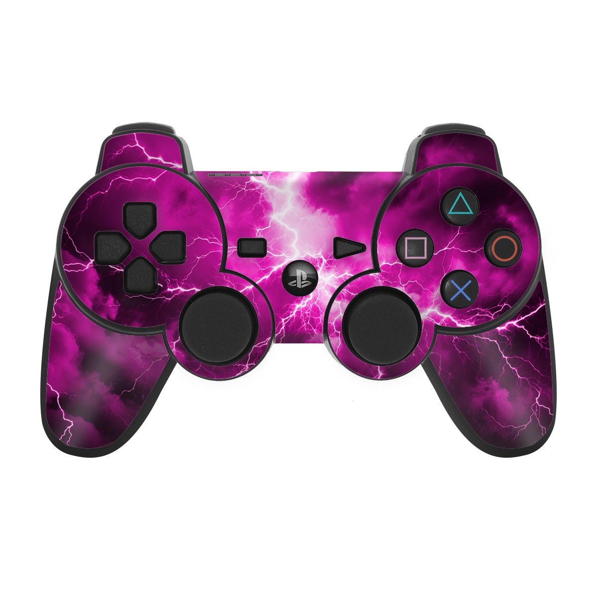 PS3 Controller Skin design of Sky, Thunder, Lightning, Thunderstorm, Atmosphere, White, Purple, Light, Nature, Water, with black, pink colors